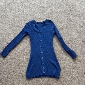 Blue Ribbed Button-Up Cardigan